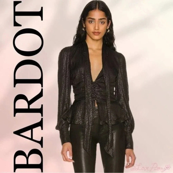 BARDOT Tie Blouse in Satin Black Leopard - Picture 13 of 16